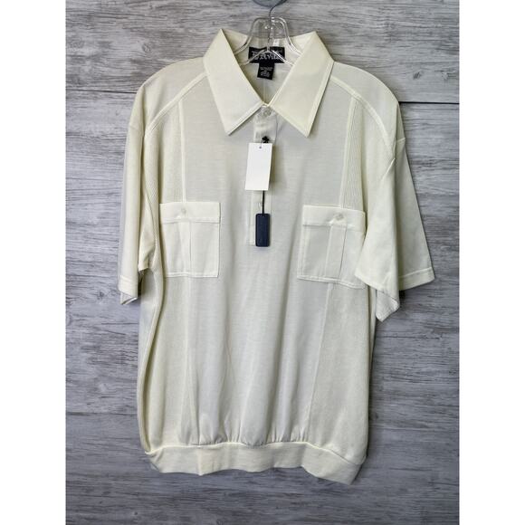 Vintage D’Avila Shirt Mens XL Natural Cream Short Sleeve Two Chest Pockets Knit - Picture 1 of 10